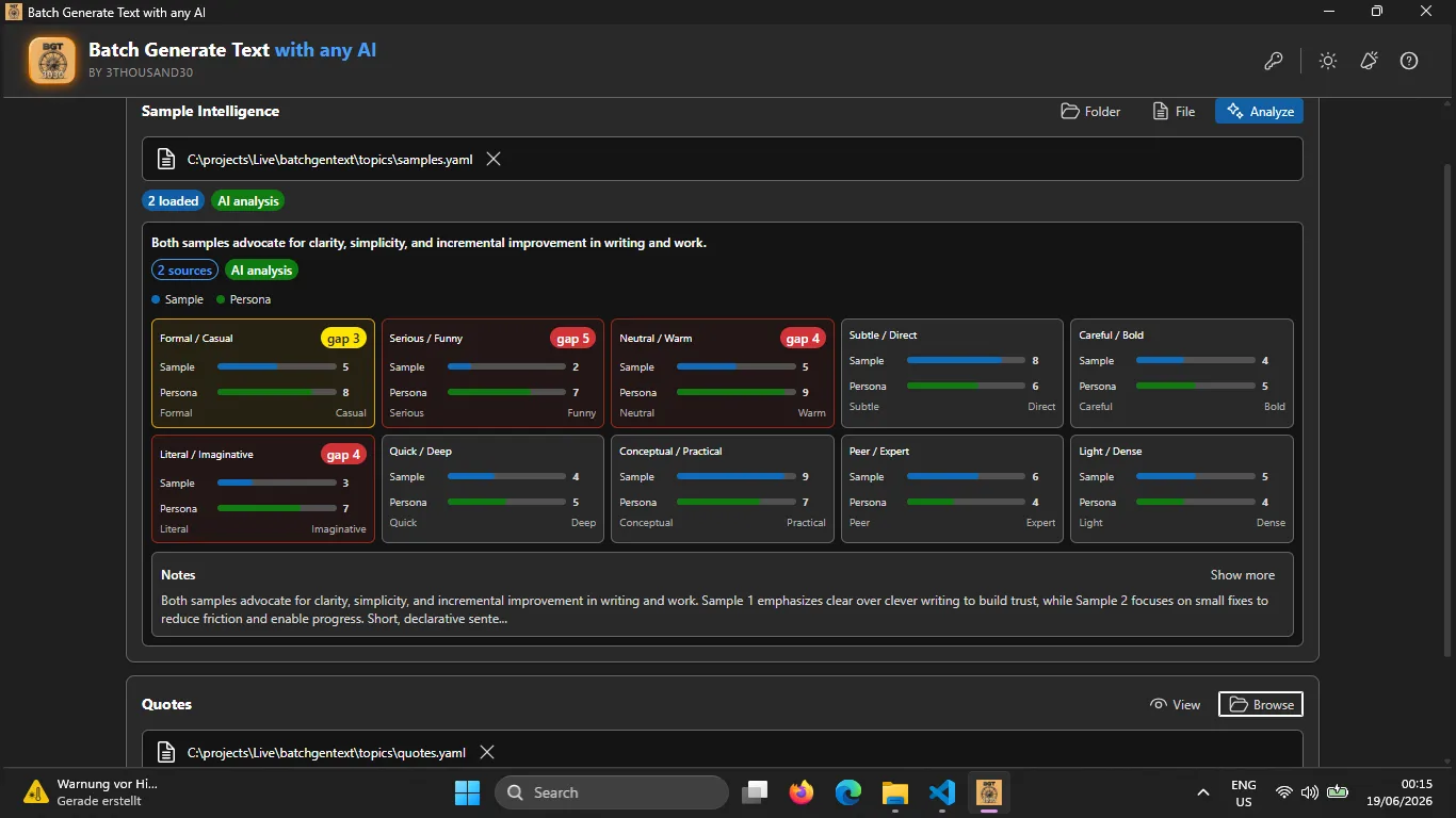 Sample Intelligence step with sample analysis and persona comparison datapoints